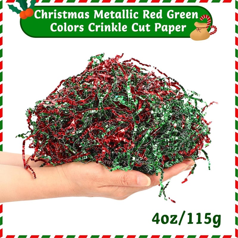 Jansun Christmas Metallic Red Green Crinkle Cut Paper, 115g/4oz Shred Filler with Christmas Tree Snowflake Elk Bell Confetti for Gift Wrapping Craft DIY Basket Filling Merry Christmas Decorations - Image 3